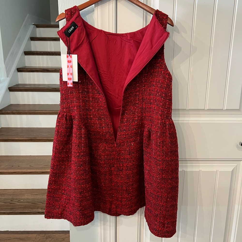 CIDER Red Tweed Fit & Flare Mini Dress 0XL NWT - Picture 4 of 11